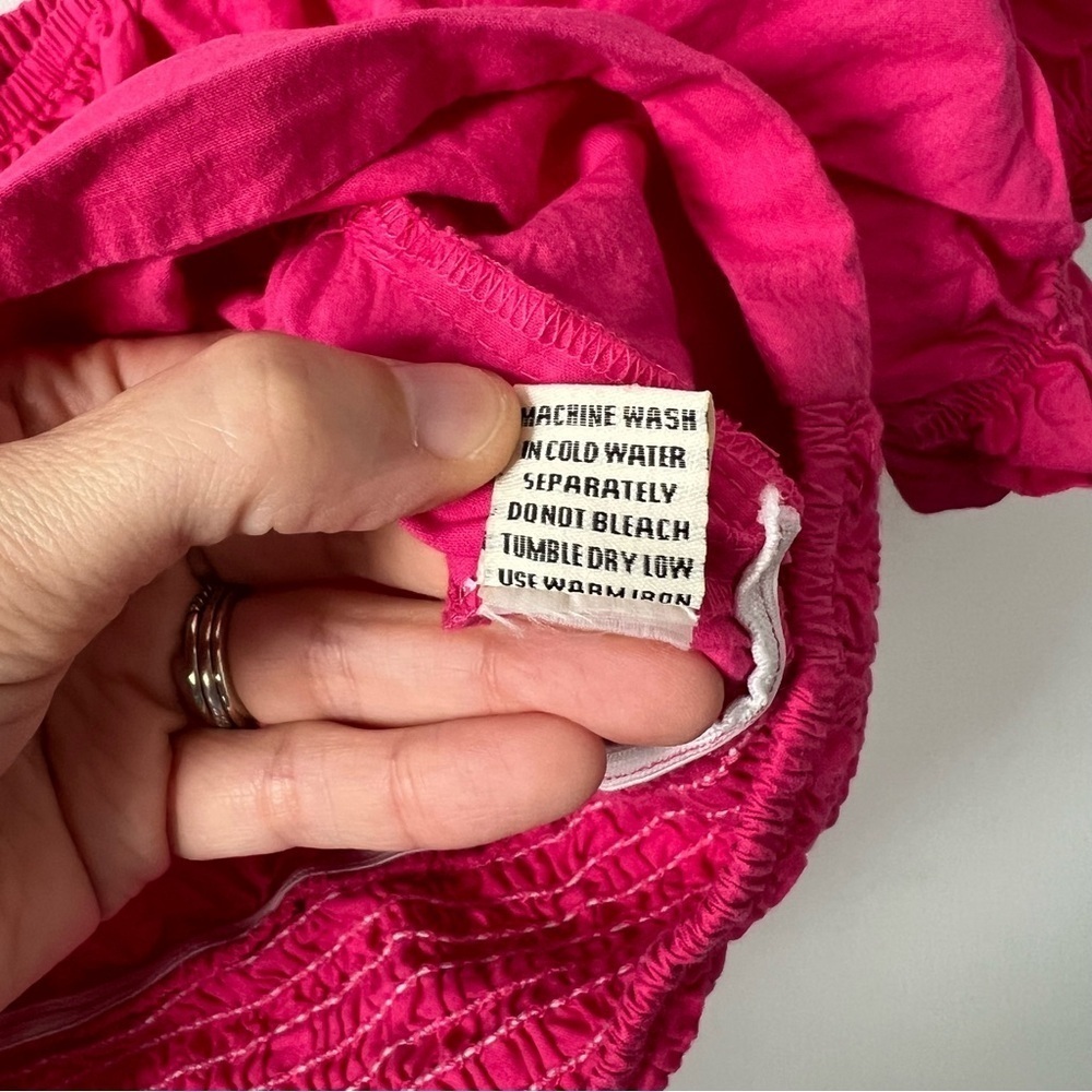 Sim & Sam Hot Pink Puff Sleeve Crop Top – 100% Cotton Peasant Style Womans Small - Picture 4 of 5
